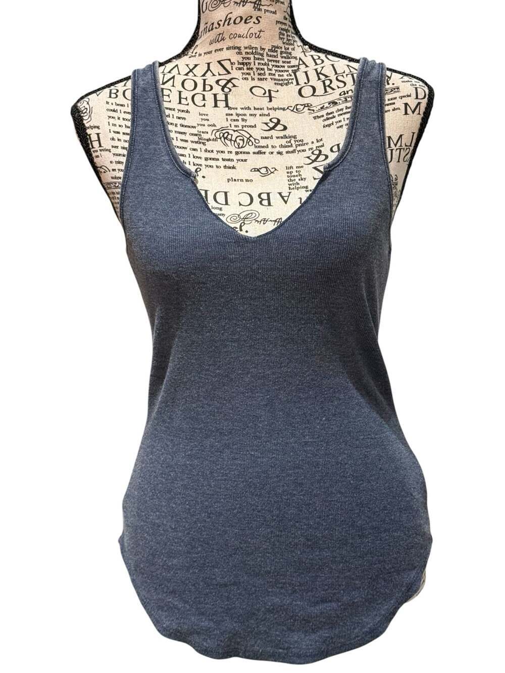 Chaser Essential Rib Knit Tank Top Heather Blue Gray Size Small NWT